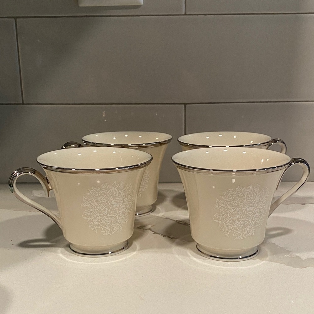 Lenox Moonspun Footed Cups Set of 4 Platinum Trim China